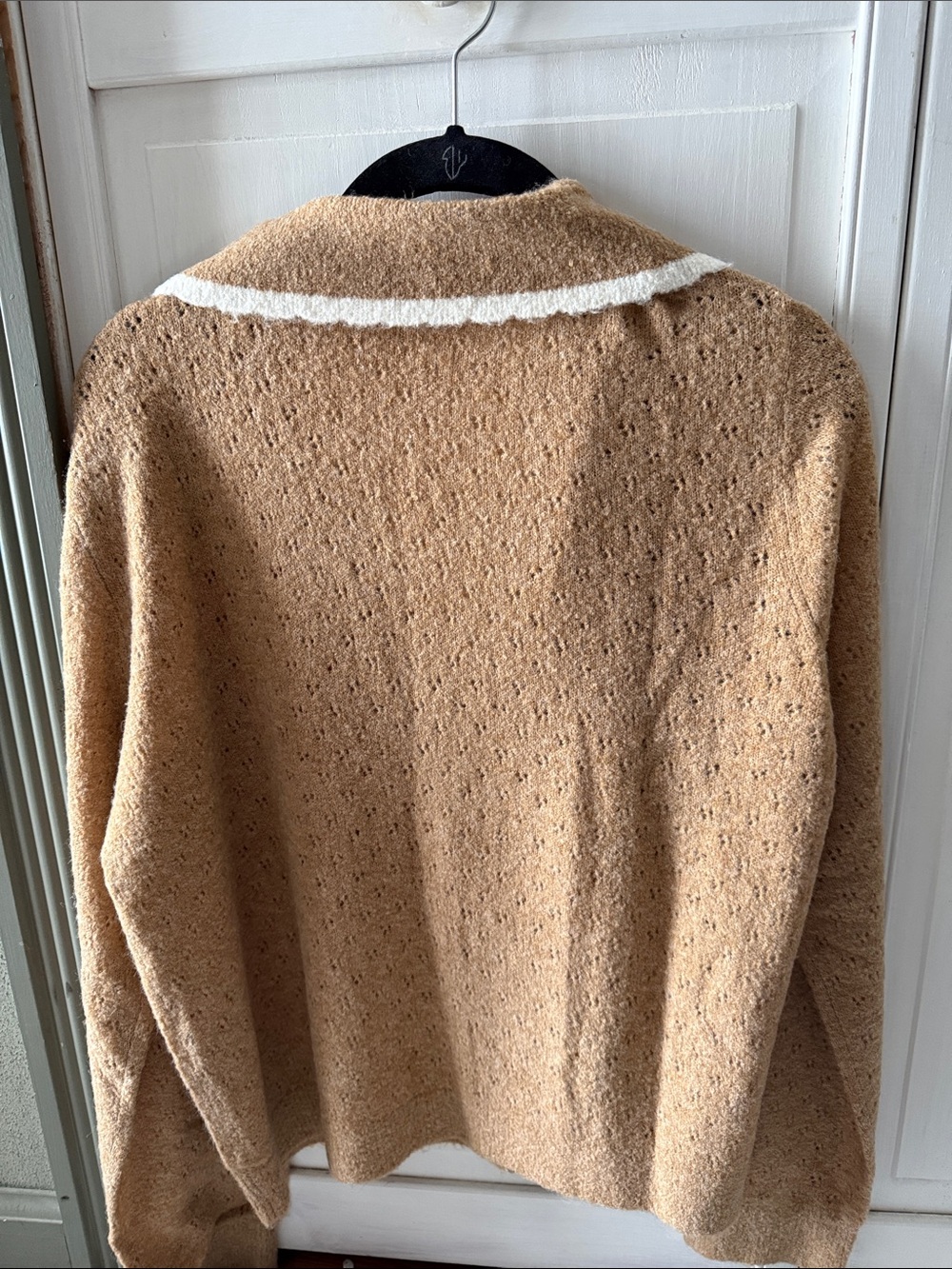 LOFT Camel Cardigan with White Trim Wide Collar - Picture 3 of 3